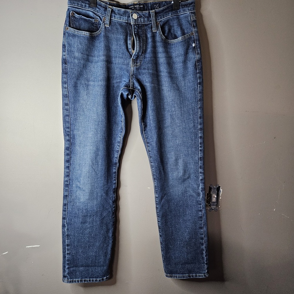Lucky Brand Men's Slim Straight Blue Denim Jeans Medium Wash Logo 5-Pocket